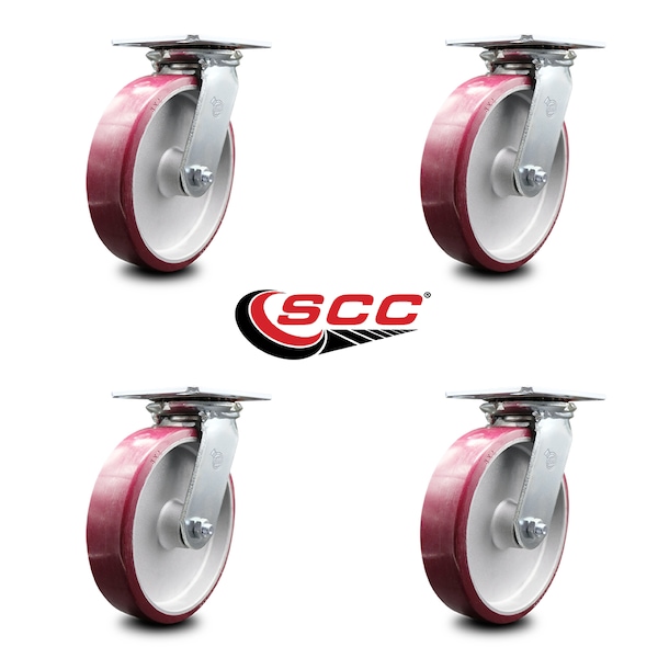 8 Inch Heavy Duty Poly On Aluminum Caster Set With Ball Bearings SCC, 4PK